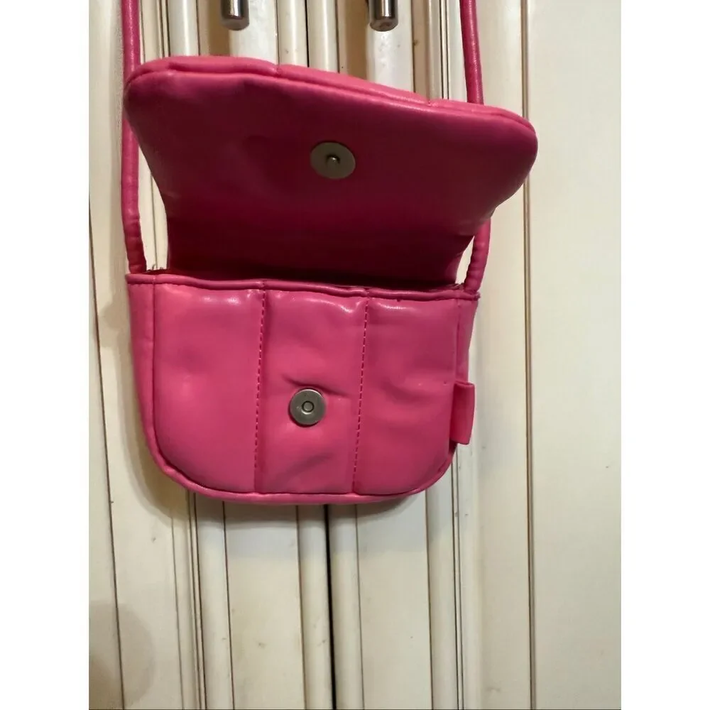 Zara Girls Going Out Vegan Leather Quilted Puffer Sling Bag Pink Small